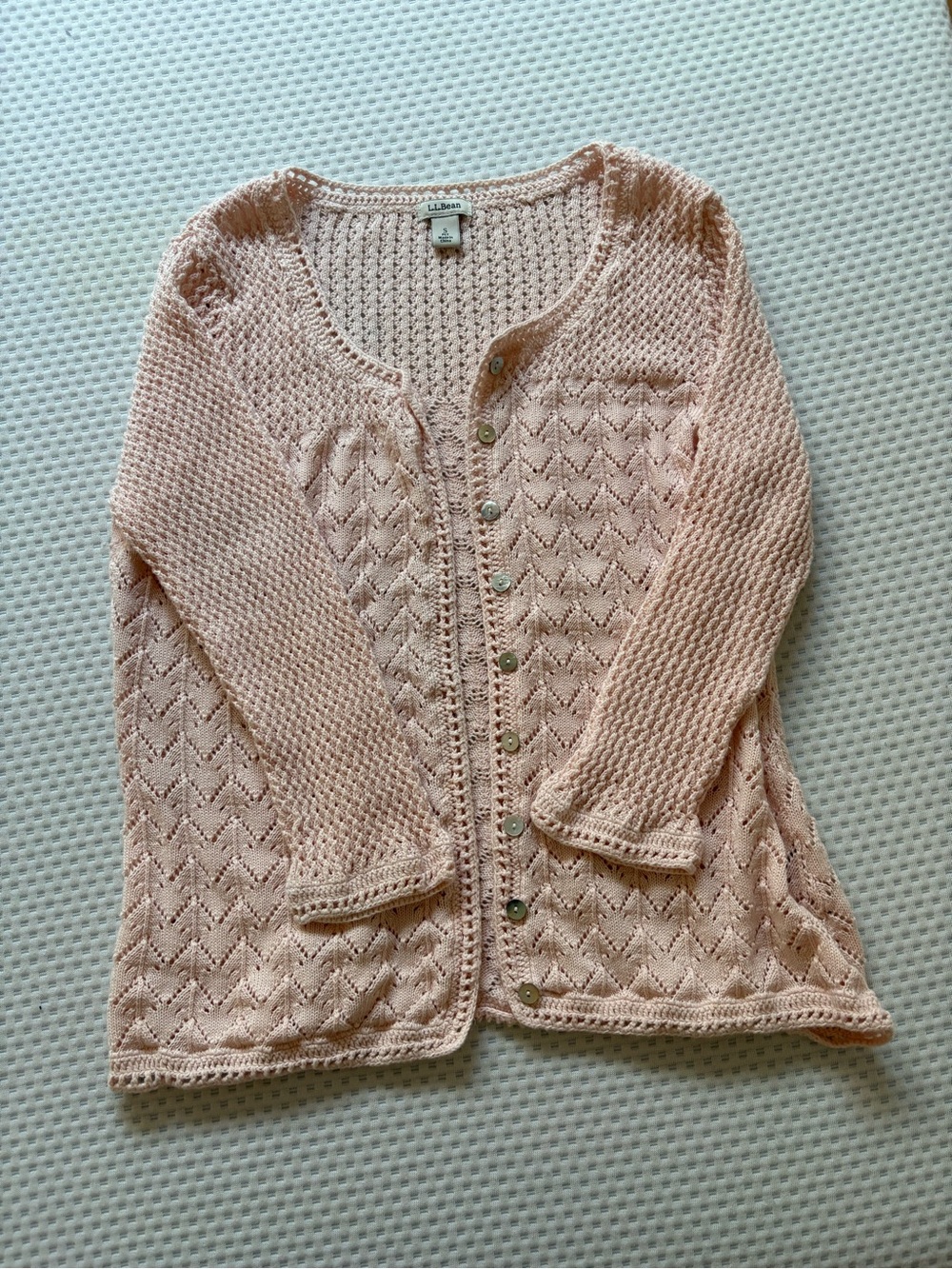 L.L. Bean Pink Openwork Knit Cardigan Sweater